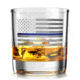 Old Southern Brass Thin Blue Line American Flag Whiskey Glass, Clear, 10 oz, OSB-WG-TBL