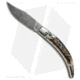 A.G.A. Campolin Diana Automatic Folding Knife, 3.75in, Damascus, Clip Point Blade, Stag Horn, Brown Handle, Brown/Black, 8.50 inch, BHQ-67441