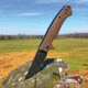 ABKT Tac Night Stalker Linerlock, 4.5in Closed, 3.5in Black Stonewash D2 Tool Steel Blade, Tan G10 Handle, Pocket Clip, AB007T