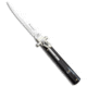 A.G.A. Campolin 9 Dominus Automatic Folding Knife, 4.00in, Stainless Steel, Bayonet Blade, Horn, Black Handle, Black/Gray, 9.00 inch, BHQ-97993