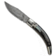 A.G.A. Campolin Diana Automatic Folding Knife, 3.75in, Damascus, Clip Point Blade, Dark Horn, Black Handle, Black/Black, 8.50 inch, BHQ-67443