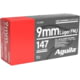 Aguila Ammunition 9mm Luger 147 Grain Full Metal Jacket Flat Point Brass Case Pistol Ammunition