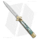 AKC Leverletto 9 Italian Automatic Folding Knife, 4.00in, Stainless Steel, Spear Point Blade, Abalone, Spectrum Handle, Brass/Abalone, Spectrum/Steel, 9.00 inch, BHQ-50901