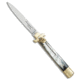 AKC Leverletto 9 Italian Automatic Folding Knife, 4.00in, Stainless Steel, Spear Point Blade, Brazilian Horn, Black/White Handle, Brass/Brazilian, Black/White/Steel, 9.00 inch, BHQ-50881