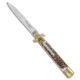 AKC Leverletto 9 Italian Automatic Folding Knife, 4.00in, Stainless Steel, Spear Point Blade, Stag, Brown/White Handle, Brass/Stag, Brown/White/Steel, 9.00 inch, BHQ-50867
