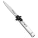 AKC Leverletto 9 Italian Automatic Folding Knife, 4.00in, Stainless Steel, Bayonet Blade, Aluminum, Silver Handle, Polished, Silver/Gray, 9.00 inch, BHQ-86766