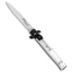 AKC Leverletto 9 Italian Automatic Folding Knife, 4.00in, Stainless Steel, Bayonet Blade, Aluminum, Silver Handle, Polished, Silver/Gray, 9.00 inch, BHQ-86766