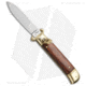 AKC Shot Puller 8 Italian Automatic Folding Knife, 3.125in, Stainless Steel, Dagger Blade, Cocobolo, Brown Handle, w/ Brass, Brown/Steel, 7.875 inch, BHQ-68893