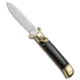 AKC Shot Puller 8 Italian Automatic Folding Knife, 3.125in, Stainless Steel, Dagger Blade, Ebony, Black Handle, w/ Brass, Black/Steel, 7.875 inch, BHQ-68906