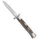 AKC Swinguard 9 Italian Stiletto Automatic Folding Knife, 4.00in, Stainless Steel, Dagger Blade, Stag, Brown Handle, Stag Horn, Brown/Steel, 9.00 inch, BHQ-50885