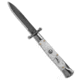 AKC Swinguard 9 Italian Stiletto Automatic Folding Knife, 4.00in, Stainless Steel, Bayonet Blade, Acrylic, White Handle, White Pearlex, White/Black, 8.95 inch, BHQ-180890
