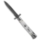AKC Swinguard 9 Italian Stiletto Automatic Folding Knife, 4.00in, Stainless Steel, Bayonet Blade, Acrylic, White Handle, White Pearlex, White/Black, 8.95 inch, BHQ-180890