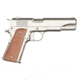 Rock Island Armory 1911A1-45FS-RIA Pistol, .45 ACP, 5 in barrel, nickel plated steel frame, smooth walnut grip, recoil operated semi-automatic, single-action, thumb safety, grip safety, blade front, notched rear, 8 round magazine, RIA1911A145FSRIA-FRRMPG