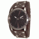 Axcent Spike Round Watch, Dark Brown Strap, Black Face, Silver Hands X34001-640