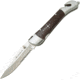 Baladeo Laguiole Security Linerlock Folding Knife, 3.75in Satin Partially Serrated 420 SS Clip Point Blade, Lead Wood Handle, SS Bolster, Belt/Cord Cutter, Glass Breaker, Black Nylon Sheath, DUB201
