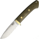 Bark River Classic Drop Point Hunter Fixed Blade Knife, 8.25in Overall, 3.63in Satin A2 Tool Steel Drop Point, Green Canvas Micarta Handle, Brass Guard, Brown Leather Belt Sheath, 02-116M-GC