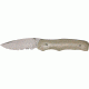 Bear Ops Manual Control Fold Knife, SS partially serrated Drop Point Blade, Polished desert tan G-10 Handle BC32001
