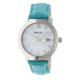 Bertha Eden Mother-Of-Pearl Leather-Band Watch w/Date, Silver/Turqouise, Standard BTHBR6503