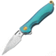 Bestech Knives Parrot Framelock Teal Folding Knife, 2.25in S35Vn SS Blade, Teal Grooved Titanium Handle, Thumb Pull, Pocket Clip, Satin And Stonewash Blade, Teal, BT1807D