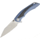 Bestech Knives Pterodactyl Framelock Blue Folding Knife, 3.75in Satin S35Vn SS Blade, Blue Titanium Handle With Carbon Fiber Insert, Pocket Clip, Black Nylon Belt Sheath, Blue, BT1801A