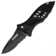 BlackHawk Small Button Lock Folding Knife, 3.25in, D2 Tool Steel, Partial Serrated, Reinforced Nylon w/ 420J Stainless Steel Liners Handle, Black, BH15M211BK