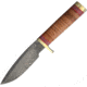 Blackjack Classic Model 125 Damascus Fixed Blade Knife, 9.25in Overall, 5in Damascus Steel Drop Point, Stacked Leather Handle, Brass Guard And Pommel, Brown Leather Belt Sheath, BCB125DSL