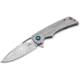 Boker 01Bo910Dam P-51 Damast 3.35 Drop Point Plain Silver Acid Etch Damascus Blade Titanium Handle