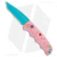 Boker Mini Dessert Warrior Kalashnikov Automatic Folding Knife, 2.50in, D2, Tanto Blade, Aluminum Pink Handle, Blue/Pink, 5.75in, BHQ-184957