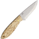 Brisa Bobtail 80 Birch Fixed Blade Knife, 6.75in Overall, 3in Satin 12C27 Sandvik SS Drop Point, Curly Birch Handle, Scandi Grind Blade, Leather And Reindeer Antler Lanyard, Brown Leather Belt Sheath, 9950