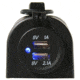 Bulldog Winch USB Power Socket, Dual 5V 1A and 2.1A with Cover and 3 Mounting Brackets, Black, 20287