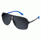 Carrera 122/S Sunglasses CA122S-0GUY-IR-6111 - Black Shiny Matte Frame, Gray Blue Lenses, Lens Diameter 61mm, Distance Between Lenses 11mm