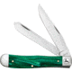 Case John Deere Trapper Kirinite Folding Knife, Mirror finish stainless clip and spey blades, Green smooth Kirinite handle, 15772