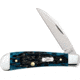 Case Pocket Worn Sway Back Folding Knife, 3.19in Closed, Mirror Wharncliffe Blade, Pocket Worn Mediterranean Blue Jigged Bone Handle, 51856