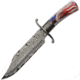 China Made Bowie Eagle Fixed Blade Knife, 12.5in Overall, 7.25in SS Clip Point Blade, Synthetic Handle, Faux Damascus Blade Finish, Black Nylon Belt Sheath, 211444-EG