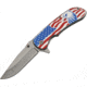 China Made Eagle/Flag Linerlock A/O Folding Knife, 4.5in Closed, 3.5in Satin SS Drop Point, Silver Aluminum, Silver, 300443