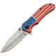 China Made Folder Stars &amp; Stripes Clip Folding Knife, 3.5in Satin SS Drop Point, Aluminum, 300406-US