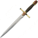 China Made Gold Crusader Dagger Knife, 9.5 satin finish unsharpened stainless blade, Black synthetic wire wrapped handle, 211474