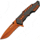 China Made Linerlock A/O Folding Knife, 4.88in Closed, 3.5in Orange Finish Partially Serrated SS Drop Point, Black/Orange Aluminum, Black/Orange, 300413-OR