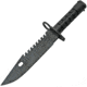 China Made M9 Military Camo Knife, 8 gray and black finish stainless sawback clip po, Black synthetic handle, 211490