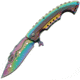 China Made Mermaid Linerlock A/O Folding Knife,3.75in,Stainless Steel,Drop Point,Rainbow,Rainbow,Stainless Handle CN300312