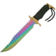 China Made Rainbow Ridge Bowie Fixed Blade Knife, 9.75in, Stainless Steel, Standard Edge, Sawback, Black, Cord Wrapped Handle CN211228RB