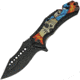 China Made Sugar Skull Linerlock A/O Folding Knife, 3.75 black finish stainless blade, Black ABS handle, 300499