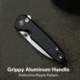 CIVIVI Mini Shakan Flipper &amp; Thumb Stud &amp; Button Lock Knife Ripple Patterned Black Aluminum Handle 2.48inch Satin Finished Nitro-v Blade