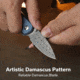 CIVIVI Mini Shakan Flipper &amp; Thumb Stud &amp; Button Lock Knife Ripple Patterned Blue Aluminum Handle 2.48inch Damascus Blade