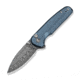 CIVIVI Mini Shakan Flipper &amp; Thumb Stud &amp; Button Lock Knife Ripple Patterned Blue Aluminum Handle 2.48inch Damascus Blade