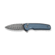 CIVIVI Mini Shakan Flipper &amp; Thumb Stud &amp; Button Lock Knife Ripple Patterned Blue Aluminum Handle 2.48inch Damascus Blade