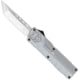 CobraTec Knives Lightweight OTF Automatic Folding Knives, 3.25in, D2 Steel, Tanto Non-Serrated, Grey Handle, GYCTLWTNS