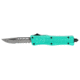 CobraTec Knives CTK-1 Small Automatic Folding Knife, 2.75in, D2 Steel, Drop Serrated Blade, Mint Blue Handle, STBCTK1SDS