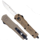 CobraTec Knives FS-3 Small OTF Automatic Folding Knife, 2.75in, D2 Steel Blade, Drop Point Plain Blade, Tan Aluminum Handle, SWTPFS3DNS