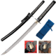 Cold Steel Wakizashi Long Handle Sword, 21in, 1060 Carbon, Black, Ray Skin Handle w/ Black Braid Cord and Brass Menuki, CS-88BWWK